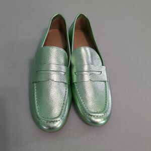 Anthropologie Metallic Green penny Loafers 36 6 slip on shoes